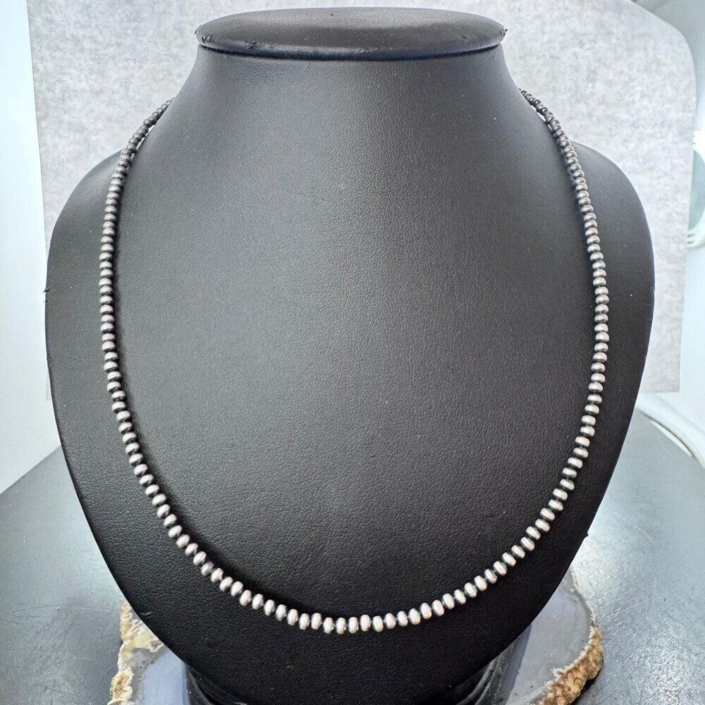 Sterling Silver Southwestern Style 3 mm Navajo Pearl Beads 20"-22" Necklace